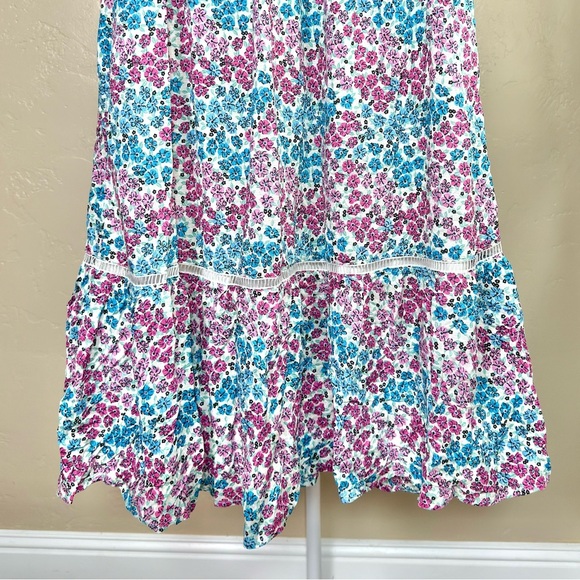 Women’s Lost + Wander Smocked Floral Midi Dress Medium Blue and Pink - Picture 4 of 9